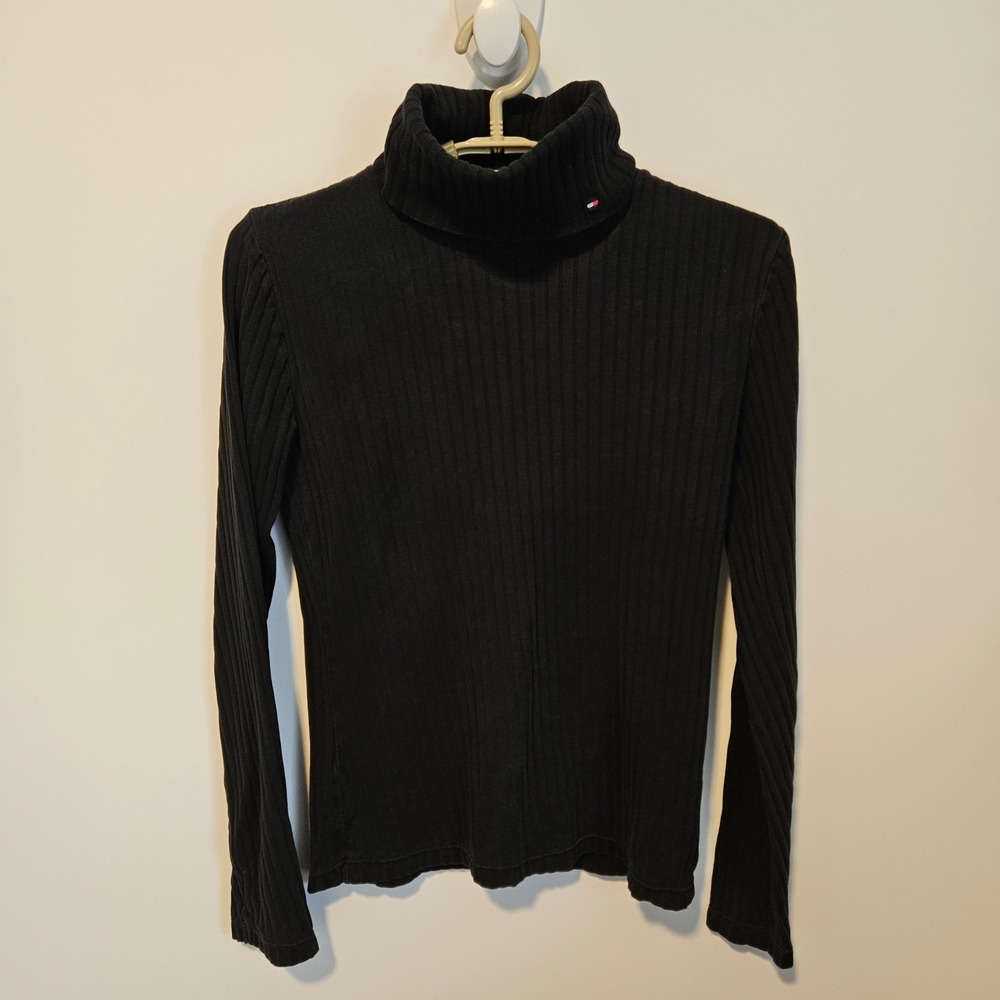 Vintage Y2K Tommy Hilfiger Jeans Ribbed Turtleneck Sweater Small Top Neutral